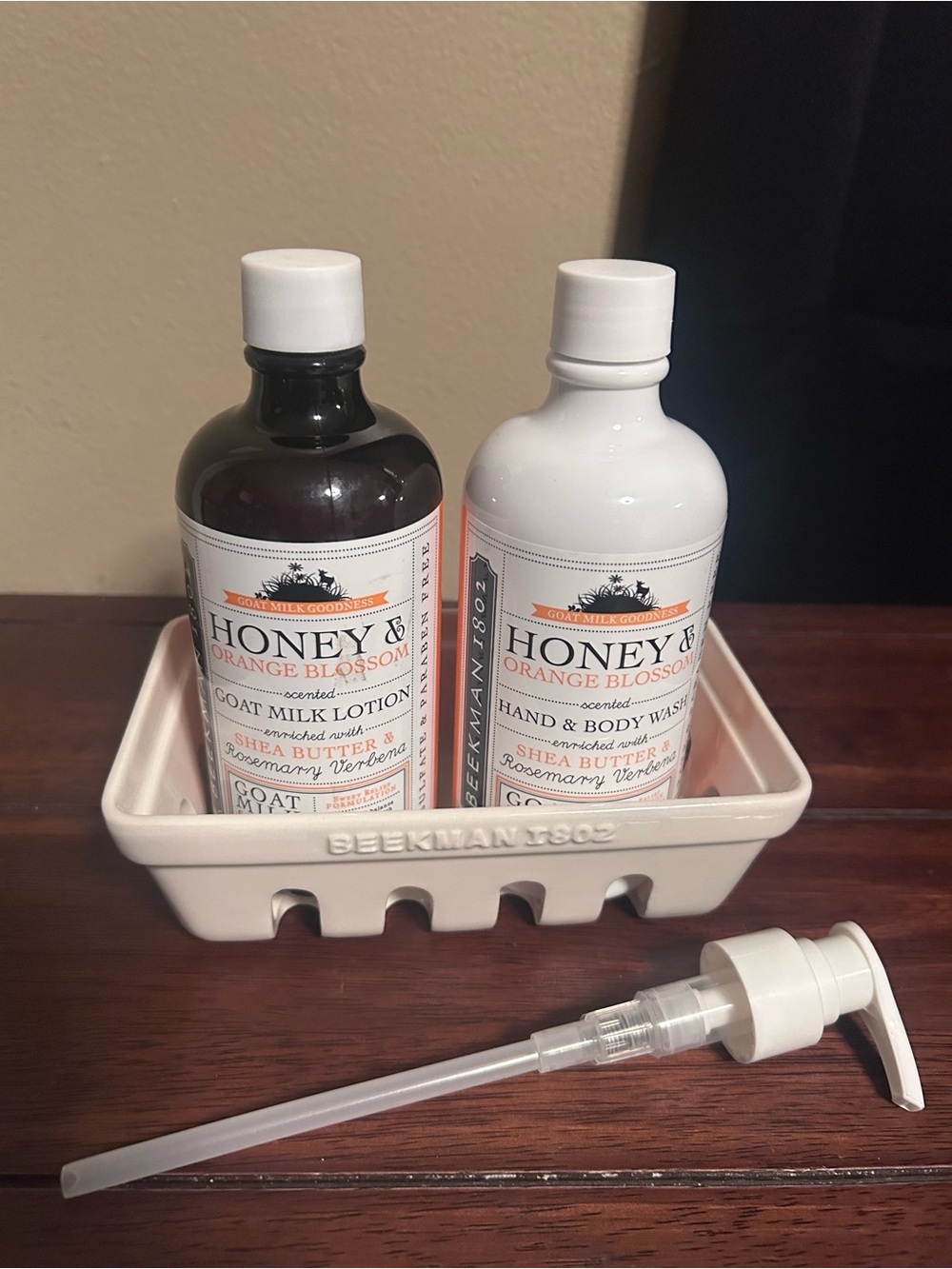 Beekman 1802 Goat Milk Hand Wash and Lotion Caddy Honey Orange - New & Sealed